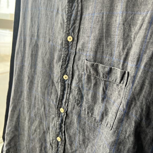 Brooklyn Tailors Slim Linen Shirt Gray with Blue Cross Stripes Men's Size 04 M - Picture 4 of 7